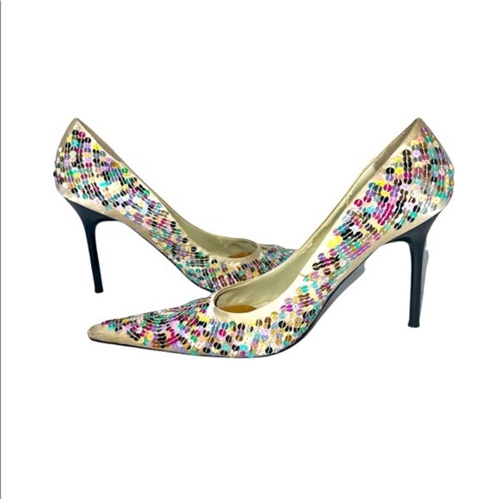 Steve Madden Mystikal Stiletto Heels 8.5 Satin Multi-Color Sequined Pointed Toe